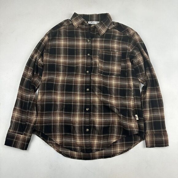Hollister Sz XXS Brown Plaid Button Down Shirt Soft Flannel Long Sleeve Viscose - Picture 2 of 7